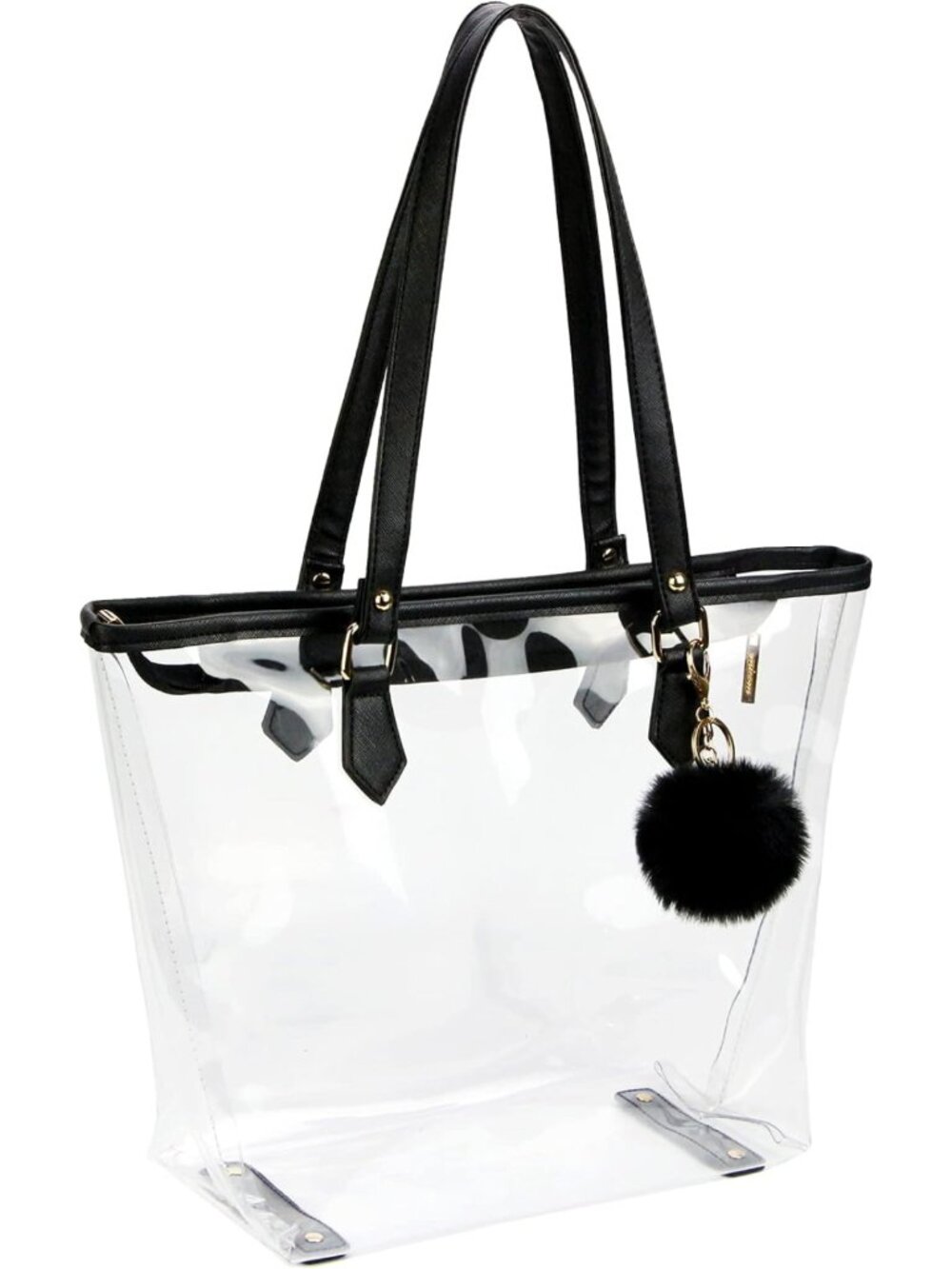 Stylish Large Clear Shoulder Bag with Plush Pendant | Transparent Tote Handbag
